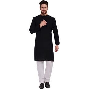 SKAVIJ Men's Cotton Kurta Pajama Long Sleeve Casual Outfit