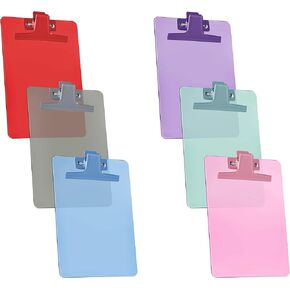 Acrimet Clipboard Memo Size A5 (9 1/4" x 6 1/3") Premium Metal Clip (Plastic) (Assorted Color) (6 Pack)