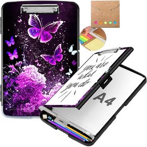 Clipboard with Storage,Heavy Duty Plastic Nursing Clipboard Foldable,High Capacity Storage Clipboard Folder Case for Coaches Nurse Teacher Office School Supplies- Black Leopard Print
