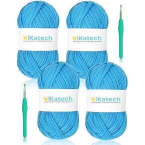 Katech 4x100g T-Shirt Yarn Pink for Crocheting, 130yd Elastic Fabric Crochet Yarn Kit for Knitting, Spaghetti Yarn Thick Yarn for Hand DIY Bag & Basket Cushion Crocheting Projects, Home Decor