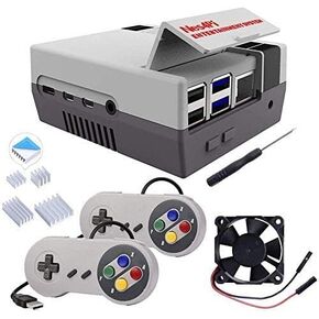 GeeekPi Retro Gaming Nes4Pi Case for Raspberry Pi 4 Model B, Pi 4 Case with Fan and Heatsinks for Raspberry Pi 4 Model B (Case with Game Controllers)