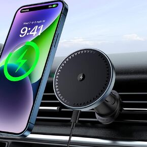 Beeasy for MagSafe Car Mount Charger, 15W Fast Charging Magnetic Wireless Car Charger, Car Phone Holder Mount for Vent ONLY Fit iPhone 15 Pro Plus Max 14 13 12 Series and Magnetic Case