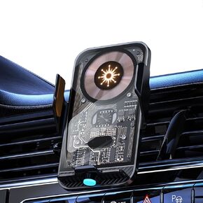 15W Transparent Smart Sensor Car Wireless Charger,Auto-Clamping Car Air Vent Phone Holder，QC Fast Charging for iPhone15/14/13/12/11/X/8plug Series,Samsung S Series/Noteseries (Black)