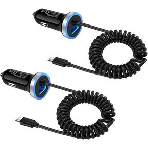شاحن سيارة Pixel 8a USB C، محول شاحن سيارة Android سريع 3.4 أمبير مع كابل ملفوف من النوع C بطول 3 أقدام لـ Google Pixel 8/7pro/6a، Samsung Galaxy S24/23/22/21/20، Moto G(2024)/G Pure/ جي ستايلس/جي باور/إيدج+2023
