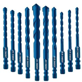 10PCS Blue Masonry Drill Bits, Concrete Drill Bit Ceramic Tile Drill Bit Set Tungsten Carbide Tipped Ceramic Tile Drill Bits for Concrete Brick Glass Plastic and Wood（3/16"-1/2"）