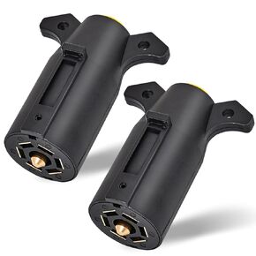 (2-Pack) RV 7 Pin Trailer Plug Splice-in Replacement Trailer Side Male End 7 Way Round RV-Style Trailer Light Wiring Harness Connector, Heavy Duty 7 Prong Trailer Towing Plug for RV Boat Trailer