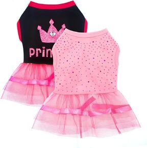 2-Pack Dog Dresses for Small Dog Girls Cute Princess Girl Dog Clothes with Bling Rhinestones Tutu Pet Dress Outfit Female Dog Clothes for Small Dog Girl Teacup Chihuahua Yorkie (XX-Small)