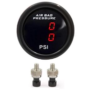 Dual Blue Display Air Suspension Gauge Air Ride Air Pressure Gauge 2Inch 0-220PSI with Bracket