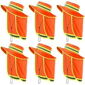 6 Pcs Reflective Safety Hat High Visibility Neck Flap Boonie Hat Wide Brim Work Hats Breathable Bucket Cap for Worker
