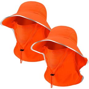 2 Pcs Sun Protection Fishing Hats with Removable Face Cover Neck Flap Visibility Reflective Boonie Hat Bucket Cap