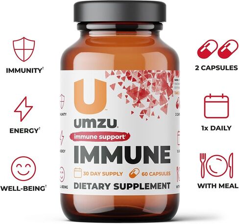 UMZU Immun - مكمل دعم المناعة، فيتامين C، نبات البلسان، فيتامين D، المغنيسيوم، دعم المناعة، الطاقة، والرفاهية - (كمية تكفي لمدة 30 يومًا، 30 كبسولة) in Kuwait