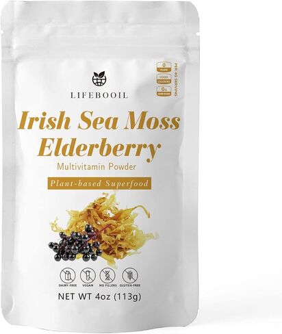 Irish Sea Moss Powder with Black Elderberry,Vegan,Non-GMO,Gluten Free,No Additives and Preservatives,4oz in Saudi Arabia