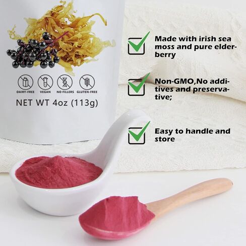 Irish Sea Moss Powder with Black Elderberry,Vegan,Non-GMO,Gluten Free,No Additives and Preservatives,4oz in Saudi Arabia