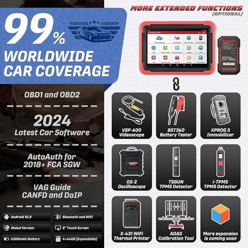 LAUNCH X-431 PROS V5.0 أداة تشخيص ثنائية الاتجاه ماسح ضوئي OBD2 مع موصل DBSCar VII الذي تم إصداره حديثًا، إعادة ضبط 37+ لجميع السيارات، ترميز ECU عبر الإنترنت، CANFD، DoIP، FCA AutoAuth، دليل V-A-G in Saudi Arabia