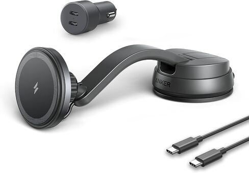 شاحن Anker اللاسلكي المغناطيسي (MagGo)، حامل شحن السيارة 613 مع شاحن سيارة بمنفذين USB، كابل USB-C إلى USB-A بطول 5 أقدام، محاذاة مغناطيسية قوية فقط لهاتف iPhone 13 و12/12 Pro / 12 Pro Max / 12 Mini in Saudi Arabia