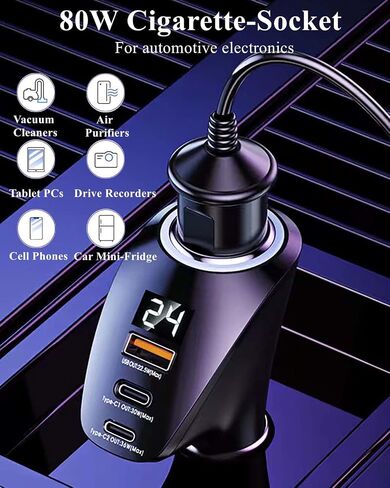 [PD36W&QC22.5W] Car Charger Adapter,5 IN 1 USB Car Charger with Multi Port,[Voltage Display] 12V/24V Car Adapter Compatible with iPhone 15 Pro Max/14/13/12/11/X/XR/XS,Samsung,iPad,Dash Cam etc in Saudi Arabia