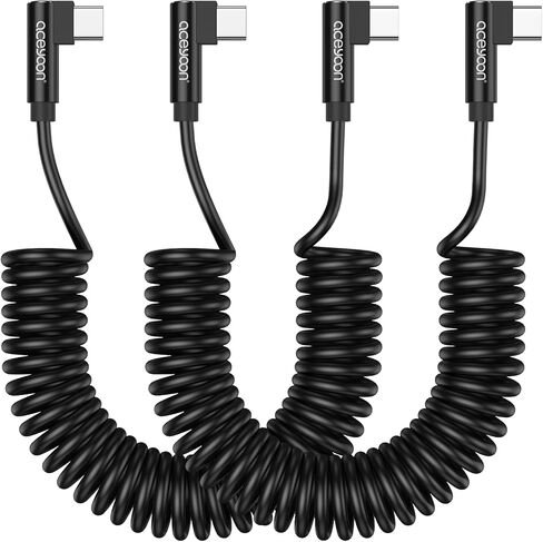 aceyoon 2pack ملفوف USB C كابل الشاحن 4ft قابل للسحب سريع شحن الربيع نوع C الحبل لفون 15 برو ماكس، سامسونج غالاكسي S24 / S23 / S22 / S21 / S20 / S10 / S9، هواوي، بكسل، آي باد ميني in Kuwait