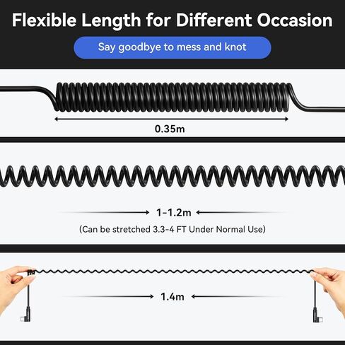 aceyoon 2pack ملفوف USB C كابل الشاحن 4ft قابل للسحب سريع شحن الربيع نوع C الحبل لفون 15 برو ماكس، سامسونج غالاكسي S24 / S23 / S22 / S21 / S20 / S10 / S9، هواوي، بكسل، آي باد ميني in Kuwait