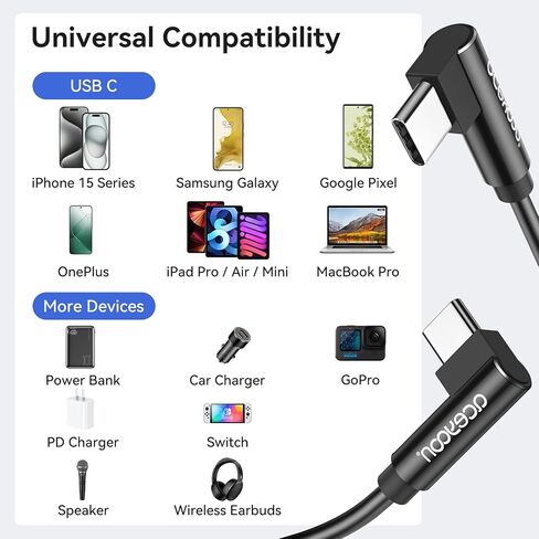 aceyoon 2pack ملفوف USB C كابل الشاحن 4ft قابل للسحب سريع شحن الربيع نوع C الحبل لفون 15 برو ماكس، سامسونج غالاكسي S24 / S23 / S22 / S21 / S20 / S10 / S9، هواوي، بكسل، آي باد ميني in Kuwait