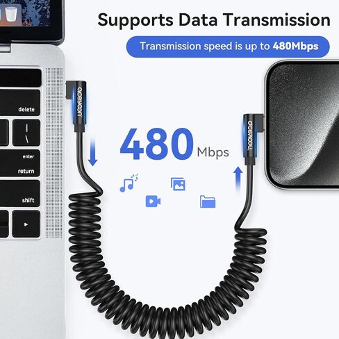 aceyoon 2pack ملفوف USB C كابل الشاحن 4ft قابل للسحب سريع شحن الربيع نوع C الحبل لفون 15 برو ماكس، سامسونج غالاكسي S24 / S23 / S22 / S21 / S20 / S10 / S9، هواوي، بكسل، آي باد ميني in Kuwait