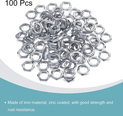 MECCANIXITY Hex Nuts, 9mm Screw Thread Hexagon Jam Nut Lock Fasteners for 1/8IP Lamp Pipe Rod, Galvanized Iron Pack of 100 in Saudi Arabia