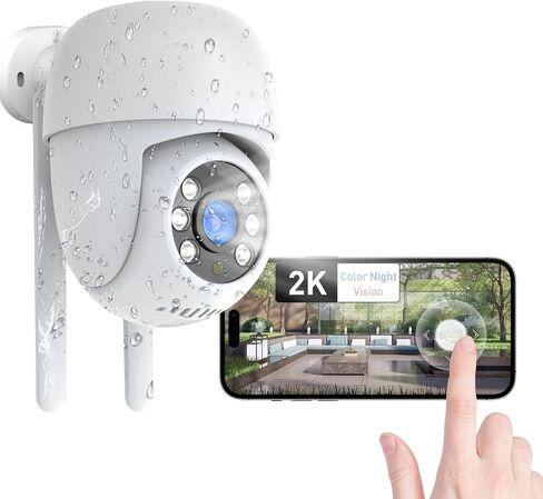 كاميرا خارجية 2K لأمن المنزل، كاميرا أمان PTZ بزاوية 360 درجة مع رؤية ليلية ملونة، صفارة إنذار، ضوء كشاف، صوت ثنائي الاتجاه، كشف الحركة، مقاومة للماء، واي فاي 2.4 جيجا هرتز in Kuwait