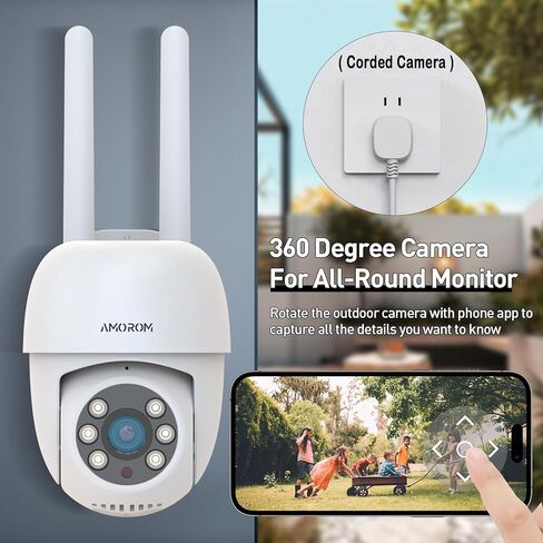 كاميرا خارجية 2K لأمن المنزل، كاميرا أمان PTZ بزاوية 360 درجة مع رؤية ليلية ملونة، صفارة إنذار، ضوء كشاف، صوت ثنائي الاتجاه، كشف الحركة، مقاومة للماء، واي فاي 2.4 جيجا هرتز in Kuwait