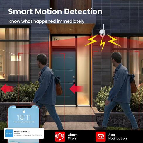 كاميرا خارجية 2K لأمن المنزل، كاميرا أمان PTZ بزاوية 360 درجة مع رؤية ليلية ملونة، صفارة إنذار، ضوء كشاف، صوت ثنائي الاتجاه، كشف الحركة، مقاومة للماء، واي فاي 2.4 جيجا هرتز in Kuwait