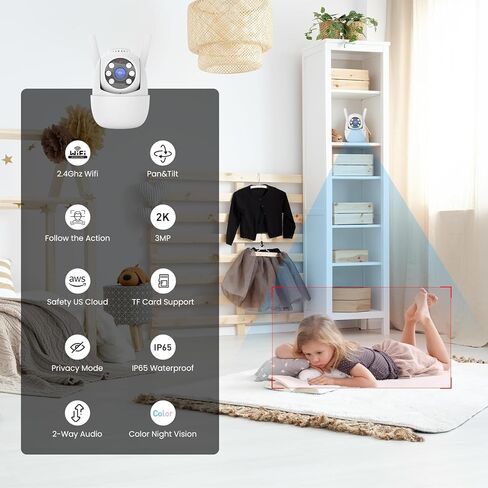 كاميرا خارجية 2K لأمن المنزل، كاميرا أمان PTZ بزاوية 360 درجة مع رؤية ليلية ملونة، صفارة إنذار، ضوء كشاف، صوت ثنائي الاتجاه، كشف الحركة، مقاومة للماء، واي فاي 2.4 جيجا هرتز in Kuwait