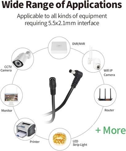 Tonton 2 Pack DC كابل تمديد الطاقة 3M 10FT 5.5mm x 2.1mm 90 درجة الزاوية اليمنى أنثى إلى DC ذكر سلك محول الطاقة لكاميرا CCTV الأمنية مراقبة LED DVR راوتر تأثير الغيتار دواسة (أسود) in Kuwait