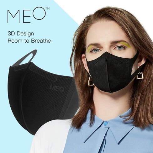 Meo X Adults - قناع وجه للاستعمال مرة واحدة وقابل للتعديل | 3 عبوات، متوسطة، أسود | آمنة، ومسامية، ومريحة، وعصرية | زيت مانوكا للتهدئة in Saudi Arabia