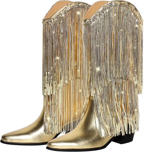 أحذية LISHAN النسائية رعاة البقر بشراشيب وكعب متوسط ​​الساق in Kuwait