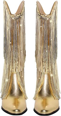 أحذية LISHAN النسائية رعاة البقر بشراشيب وكعب متوسط ​​الساق in Kuwait