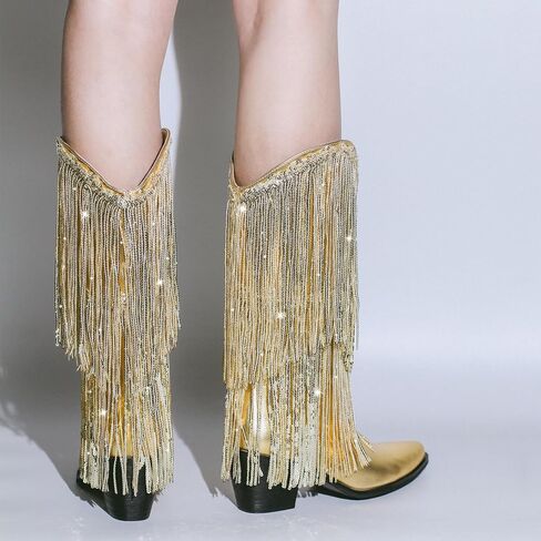 أحذية LISHAN النسائية رعاة البقر بشراشيب وكعب متوسط ​​الساق in Kuwait