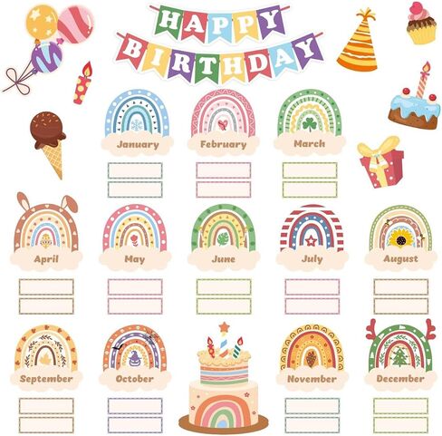 WERNNSAI 52PCS Boho Classroom Set Boho Happy Birthday Chart Calendar Decoration Rainbow Positive Bulletin Board for Home School Wall Birthday Cutouts Supplies in Saudi Arabia