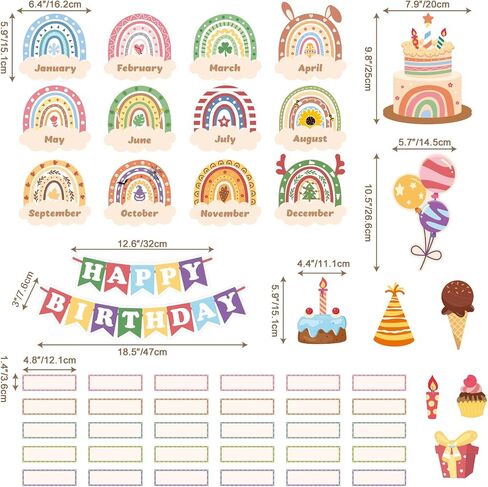 WERNNSAI 52PCS Boho Classroom Set Boho Happy Birthday Chart Calendar Decoration Rainbow Positive Bulletin Board for Home School Wall Birthday Cutouts Supplies in Saudi Arabia