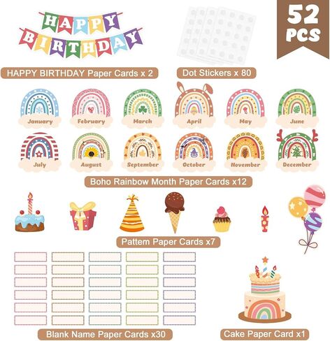 WERNNSAI 52PCS Boho Classroom Set Boho Happy Birthday Chart Calendar Decoration Rainbow Positive Bulletin Board for Home School Wall Birthday Cutouts Supplies in Saudi Arabia
