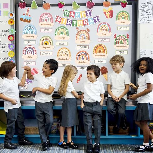 WERNNSAI 52PCS Boho Classroom Set Boho Happy Birthday Chart Calendar Decoration Rainbow Positive Bulletin Board for Home School Wall Birthday Cutouts Supplies in Saudi Arabia