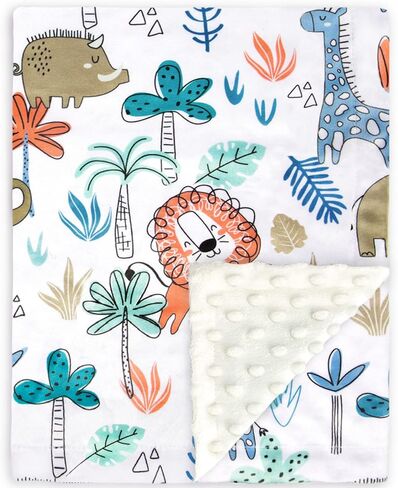 BORITAR Baby Blanket with Cute Lion for Boys and Girls Super Soft Minky with Double Layer Dotted Backing, Colorful Woodland Printed 30 x 40 Inch in Kuwait