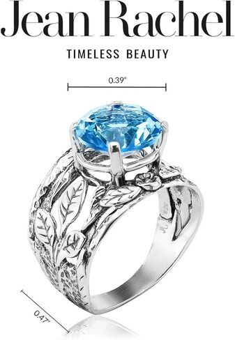 خاتم من الفضة الإسترلينية 925 مع كريستال أزرق مستدير/زركونيا مكعب، طبيعة الزهرة، مؤكسد، مظهر عتيق أنيق لا يسبب الحساسية، خالي من النيكل والرصاص، مجموعة مصممين حرفيين يدويًا (مقاس 5-11) in Kuwait