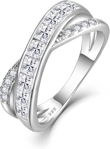 Criss Cross Ring Princess Cut Cubic Zirconia Infinity Ring 925 Sterling Silver Engagement Anniversary Statement Promise Rings for Her Christmas Jewelry in Saudi Arabia