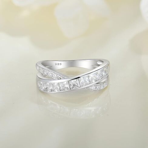 Criss Cross Ring Princess Cut Cubic Zirconia Infinity Ring 925 Sterling Silver Engagement Anniversary Statement Promise Rings for Her Christmas Jewelry in Saudi Arabia