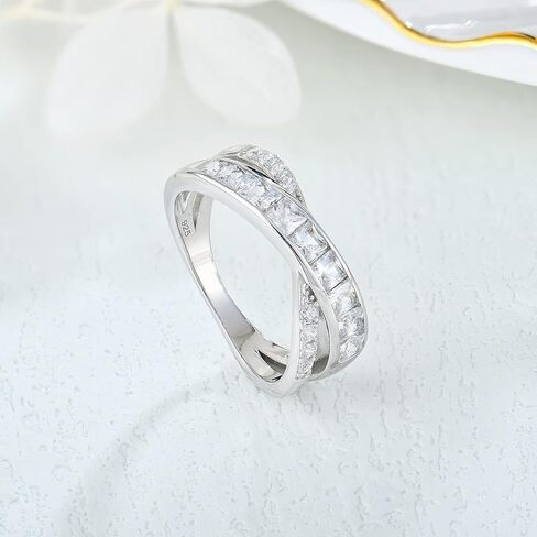 Criss Cross Ring Princess Cut Cubic Zirconia Infinity Ring 925 Sterling Silver Engagement Anniversary Statement Promise Rings for Her Christmas Jewelry in Saudi Arabia