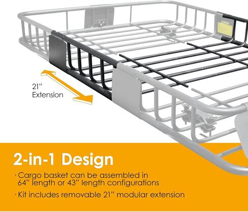 سلة البضائع ذات السقف الفولاذي؛ رف أمتعة حامل البضائع على السطح؛ يشتمل على مادة مانعة للتسرب لمنع الصدأ؛ حجم سلة السقف 64 بوصة × 39 بوصة × 6 بوصة أو 43 بوصة × 39 بوصة × 6 بوصة؛ Universal Fit SUV Car Van؛ فيديو سهل التثبيت in Kuwait