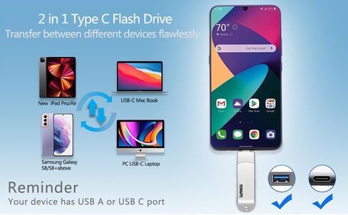 1TB USB C Flash Drive 3.1,Up to 120MB/s Read Speed, USB A and Type C OTG Thumb Drive, Dual Memory Sticks Compatible with iPhone 15, 16, 17 Series/Android Phones/PC/Laptop/Macs in Saudi Arabia