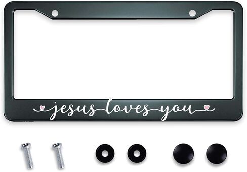 Smooffly Jesus Loves You Quote تخصيص إطارات لوحة الترخيص المعدنية إطار لوحة الترخيص ملحقات السيارة العالمية المصنوعة من الفولاذ المقاوم للصدأ ديكور السيارات يناسب المركبات الأمريكية القياسية مقاس 12.2 × 6.3 بوصة in Kuwait