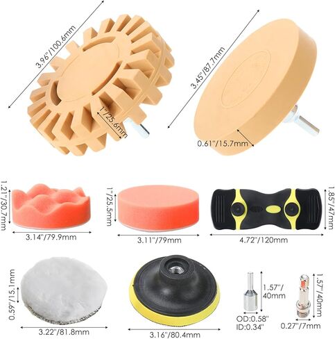 أداة إزالة اللاصق، مجموعة إزالة ملصقات عجلة الممحاة، مجموعة عجلة ممحاة مزيل الملصقات مع وسادات تلميع إسفنجية، وسادة تلميع صوف للسيارات والقوارب والدراجات والدراجات النارية in Kuwait