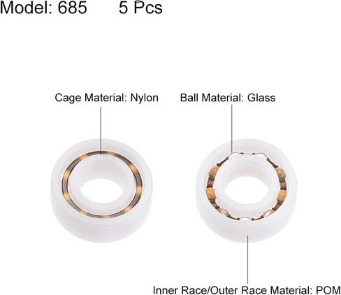 uxcell 685 Plastic Bearings 5x11x3mm Glass Ball Nylon Cage 685 Bearings 5pcs in Saudi Arabia
