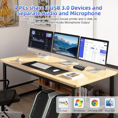 8K @ 60 هرتز KVM Switch 3 شاشات 4 أجهزة كمبيوتر 4K @ 144 هرتز، 2 HDMI +1 DisplayPort KVM Switch شاشة ثلاثية لـ 4 أجهزة كمبيوتر مع صوت و3 منافذ USB 3.0، 3 مفاتيح KVM للشاشات ومحول ماوس لوحة المفاتيح in Kuwait