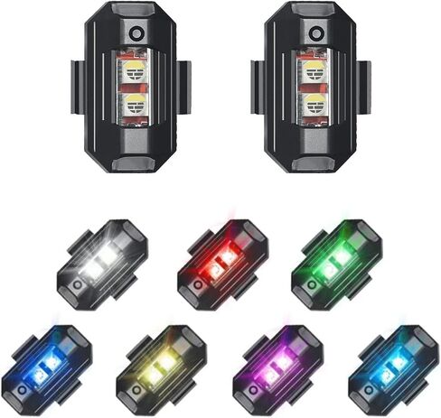 7 ألوان LED أضواء ستروب للطائرات شحن USB، ATYUHUA Drone Strobe Lights أضواء تحذير ليلية للطائرات للدراجات النارية، الطائرات بدون طيار، ATV، UTV، الدراجة، إلخ، بما في ذلك 31 نموذج إضاءة، حزمة من 2 in Saudi Arabia